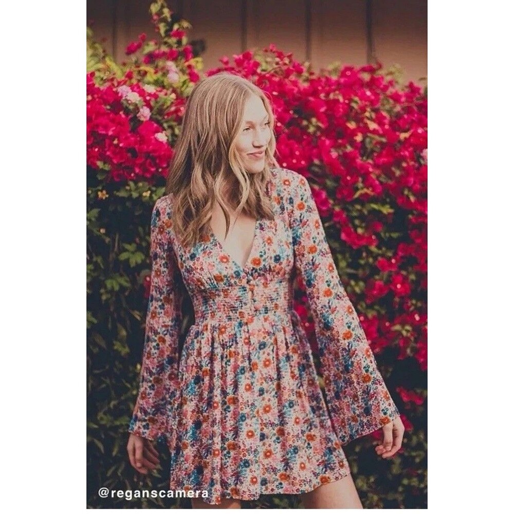 Urban Outfitter Elise Smocked Waist Mini Dress Womens Small Multicolor Floral
